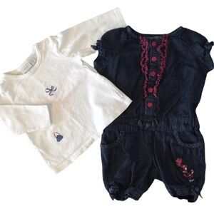 MEXX 100% Cotton Denim Summer Jumpsuit Romper Set - Long Sleeve Top